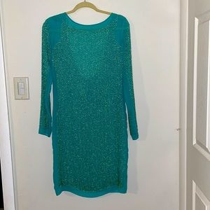 Needle & Thread green long sleeve beaded dress